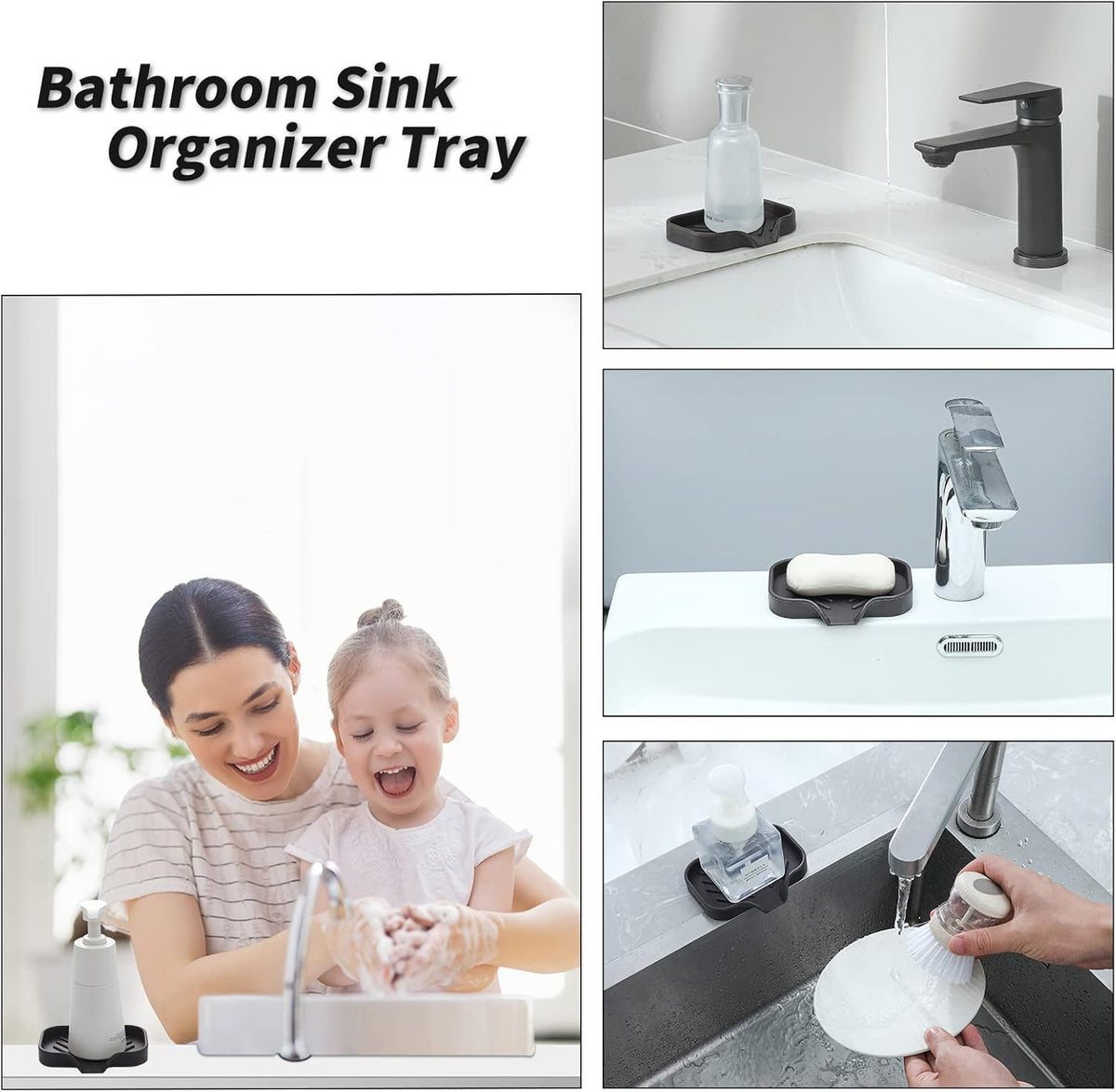 Silicone Bathroom Soap Dishes with Drain Spout-Bathroom and Kitchen Sink Organizer,Sponge Holder,Dish Soap Tray,Perfect for Dispenser,Scrubber,Bottle,Cup on Sink or Counter-Coffee 4.9"×3.2"