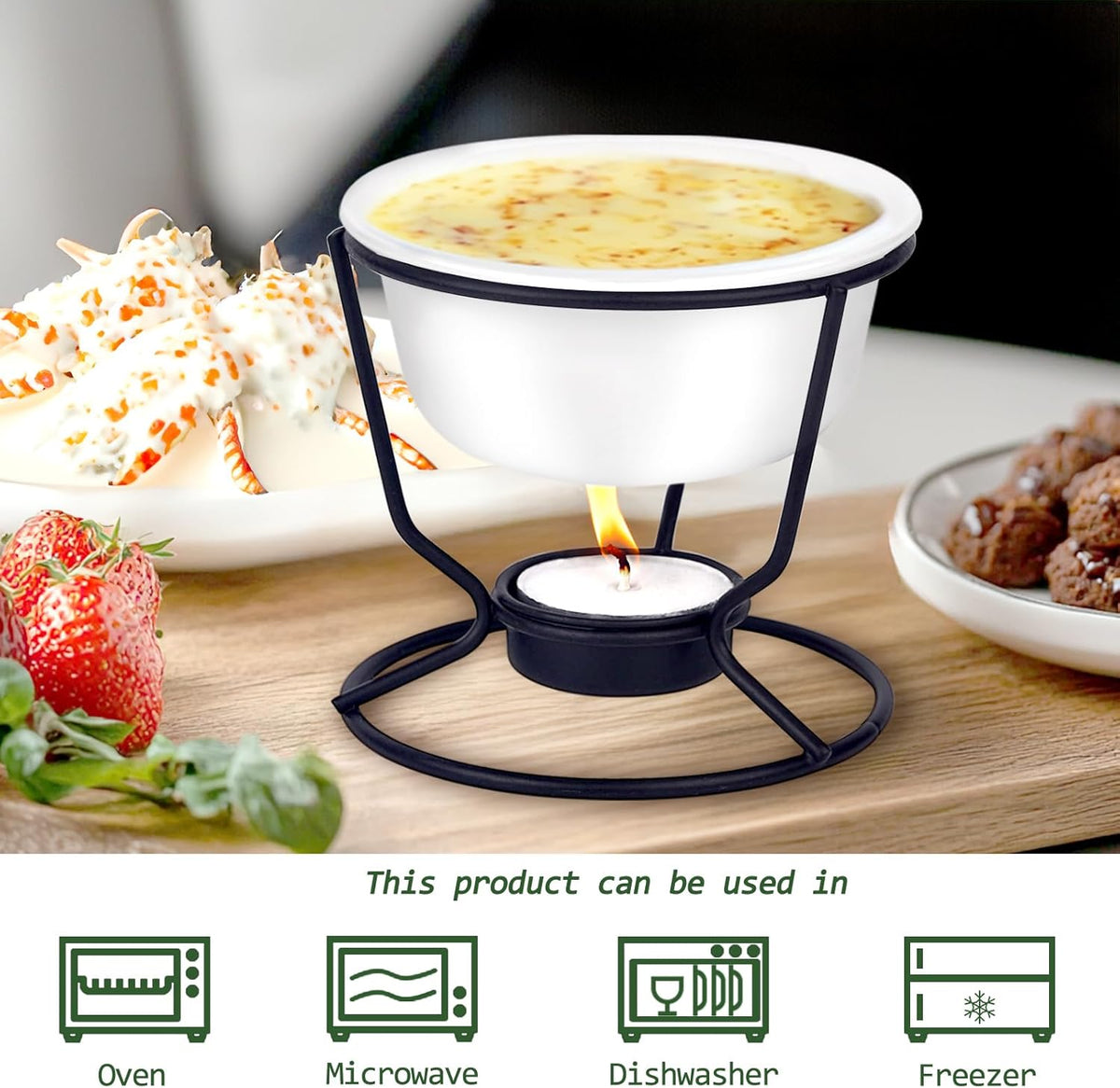 4Pcs Fondue Pot Set for Chocolate Butter Cheese, 5oz Butter Warmer for Seafood with 20 Tealight, Ceramic Bowl Oven Microware Dishwasher Safe,Perfect for family dip Fruit,Dessert,Snack
