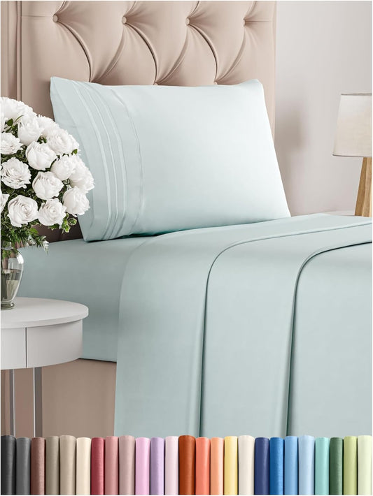 Twin Size 3 Piece Sheet Set - Comfy Breathable & Cooling Bed Sheets Set - Hotel Luxury Bedding for Women, Men, Kids, Teens, Boys & Girls - Deep Pockets, Ultra-Soft, Wrinkle Free - Oeko-Tex - Ice Blue