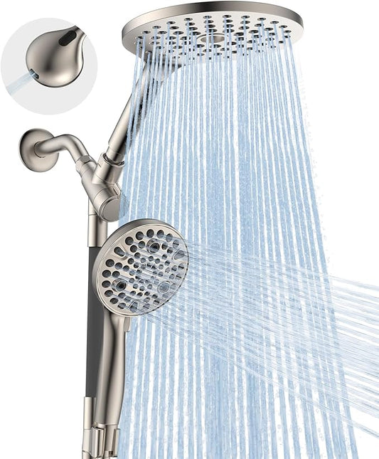 Dual Handheld Shower Head Combo, 2-in-1 Rain Shower Heads System 8 Inch Rainfall Shower Head and 10 Modes High Pressure Hand Held Showerhead with Built-in Power Wash