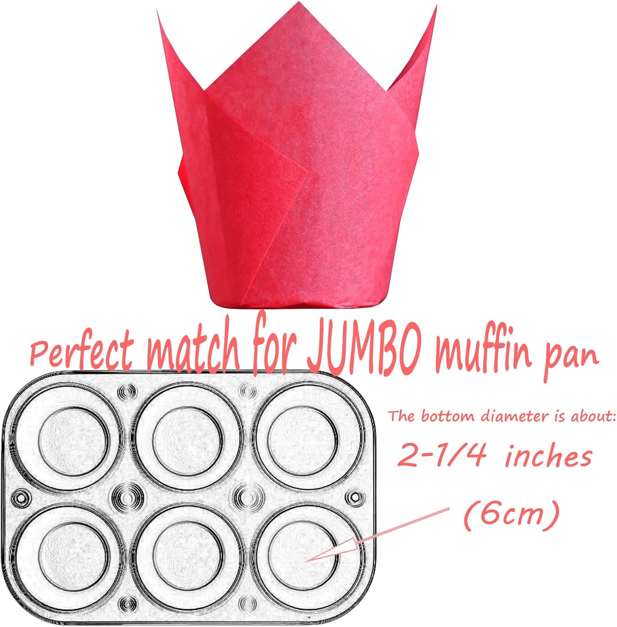 Red colour Large size Tulip Baking Cups 2-1/4"(Base diameter) x 4"(Wall height) Greaseproof paper baking cupcake Muffin liners, Case of 130 pcs