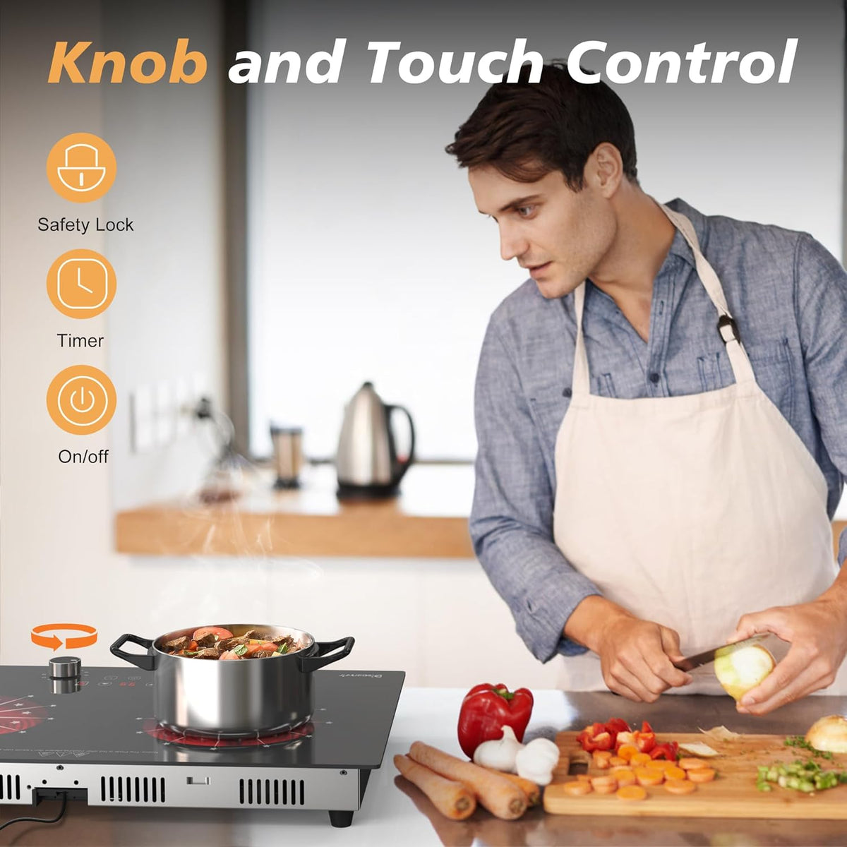 2 Burner Electric Cooktop 110V - 24 Inch Ceramic Stove Top Countertop & Built-in, 2000W Two Burner Radiant Electric Cook Top with LCD Touch & Knob Control, Timer, Safety Lock, 120V Plug in