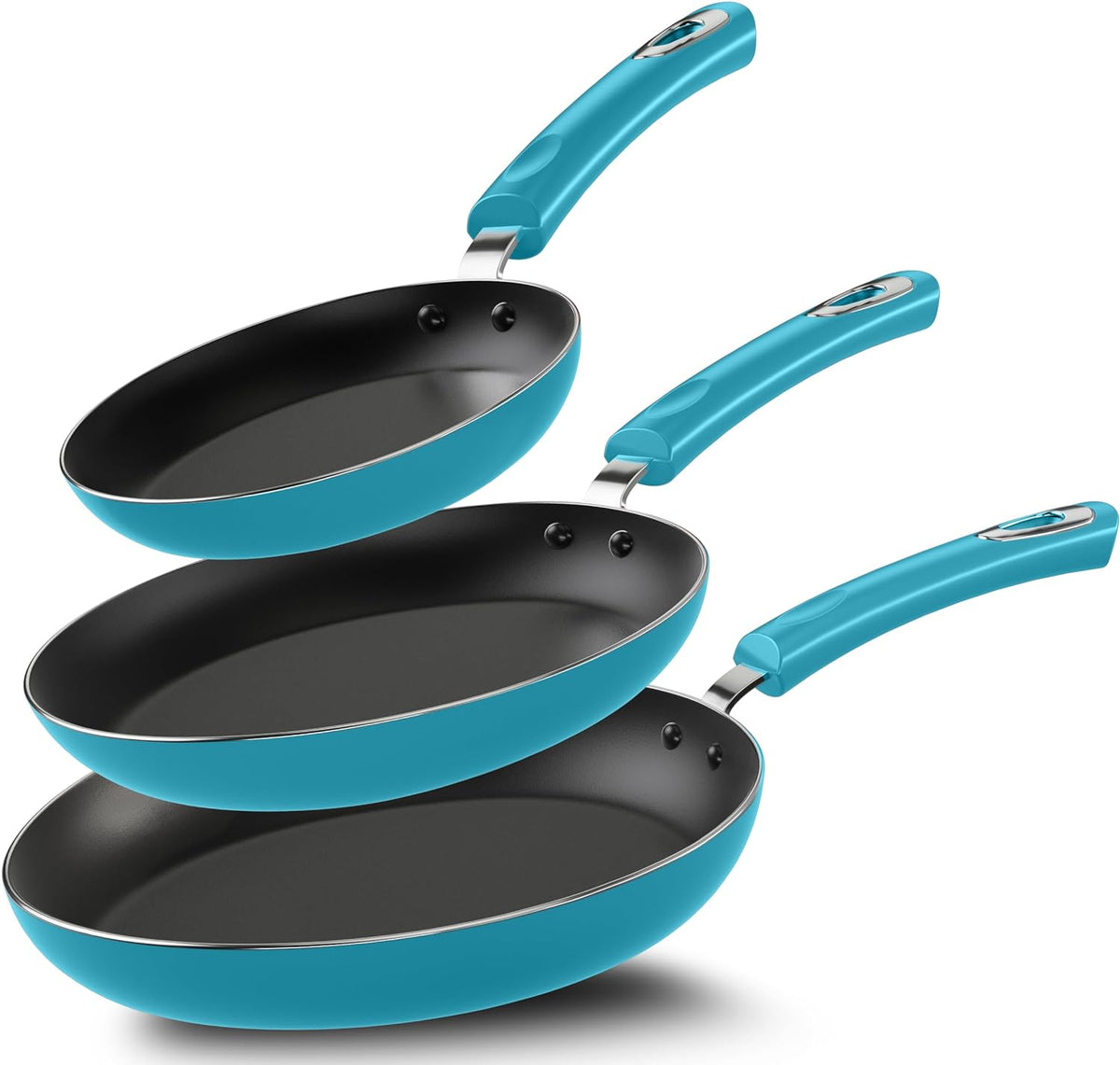Utopia Kitchen Nonstick Cookware 3 Piece Set, Non-Stick Frying Pans with Induction Bottom, 8, 9.5 & 11 Inches Frying Pans with Bakelite Handles, PFOA Free, Turquoise & Black