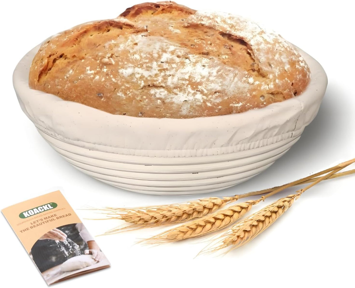 Banneton Bread Proofing Basket,9 Inch Round Banneton Basket, Sourdough Bread Baking Supplies with Cloth Liners for Making Beautiful Bread