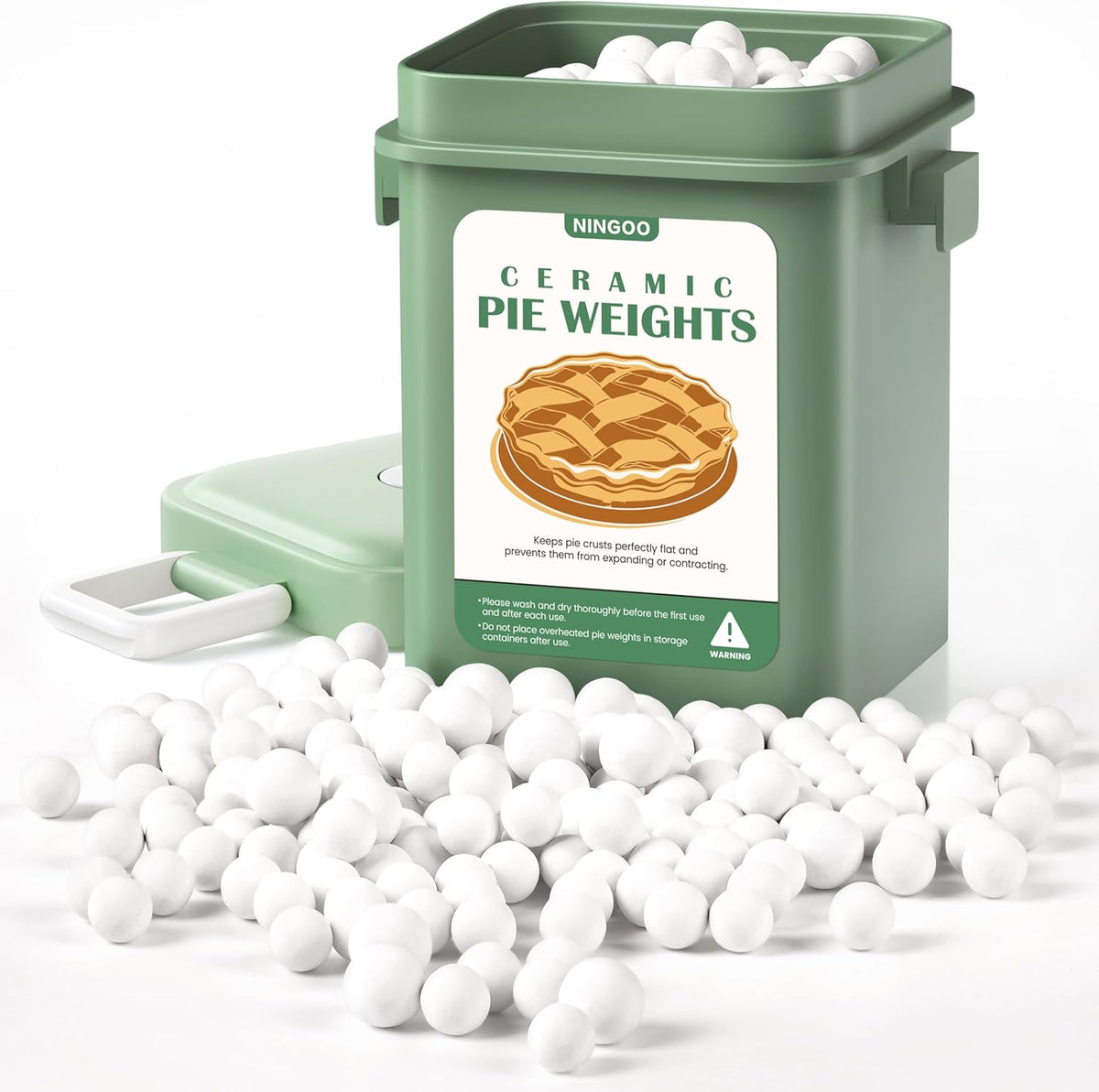 NINGOO Pie Weights for Baking Crust, 1.3LB Reusable Ceramic Pie Beans with Storage Box, Blind Bake Pie Weights, Pie Crust Weights, Pastry Tools for Baking
