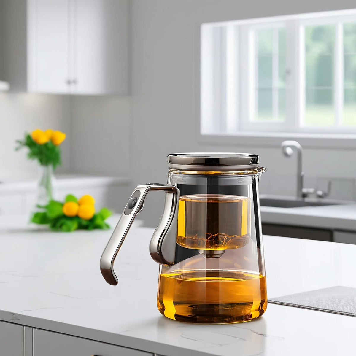 YJX Magnetic Glass Teapot, 25.4oz Small Enchanted Brewing Tea Pot, Witchcraft Magic Borosilicate Tea Set with Strainer for Loose Leaf or Herbal, Exquisite Kettle Gift for Tea Lovers(Silver)