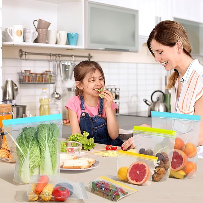 Lerine 22 Pack Reusable Snack Bags Dishwasher Microwave Safe, Stand Up Reusable Food Storag Bags, BPA Free Leakproof Reusable Bags Snack Pouch for Candy, fruits, Cereal, Home Organization