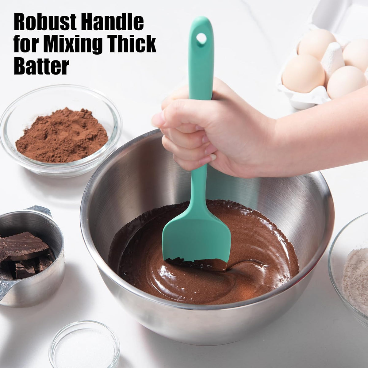 Heat Resistant Silicone Spoon Spatula, Doosu 600°F High Temp Flexible Cooking Spoons Kitchen Rubber Spoonula Scratch-Proof for Mixing Stirring Scraping Serving Non-Stick Cookware (11.4in, Aqua Sky)