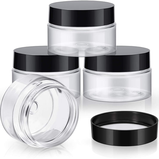 Patelai 4 Pieces Round Wide-mouth Leak Proof Plastic Container Jars with Lids for Travel Storage Makeup Beauty Products Face Creams Oils Salves Ointments DIY Making(1 Ounce,Black)