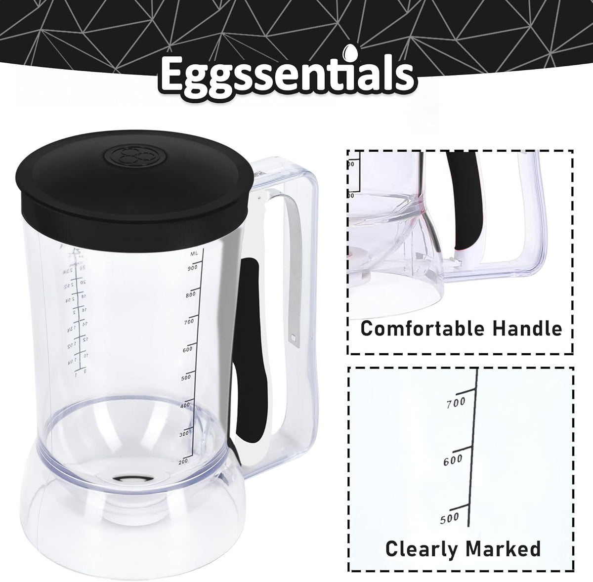 Eggssentials – Pancake Batter Dispenser, Batter dispenser with Squeeze Handle Mess-Free, Cupcakes, Waffles & More – Durable, Easy-Pour Pancake Dispenser Bottle for Smooth Baking