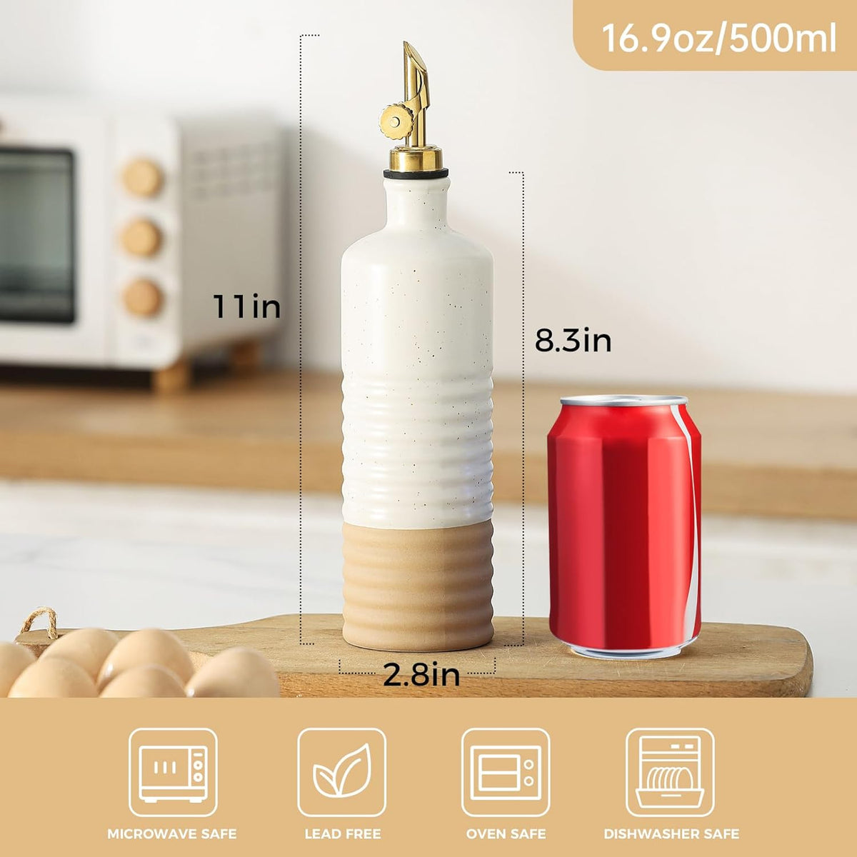 Frewinky 16.9oz Olive Oil Dispenser Bottle with Funnel, Ceramic Oil Dispenser for Kitchen, White Cooking Oil Dispenser for Storage Oil, Vinegar, Syrups & Other Liquids, Set of 2