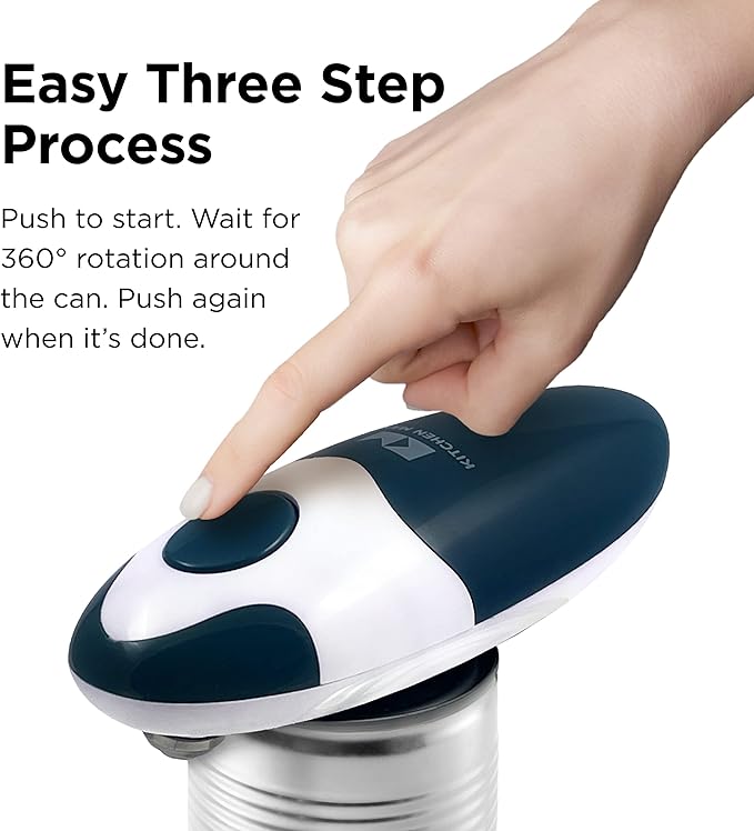 Kitchen Mama Auto 2.0 Electric Can Opener: Blade Opens Almost Any Can Pop or Soda Can - Automatic, Hands Free, Safe, Smooth Edge, Lid Remover, Battery Operated, Cordless, YES YOU CAN (Navy Blue)
