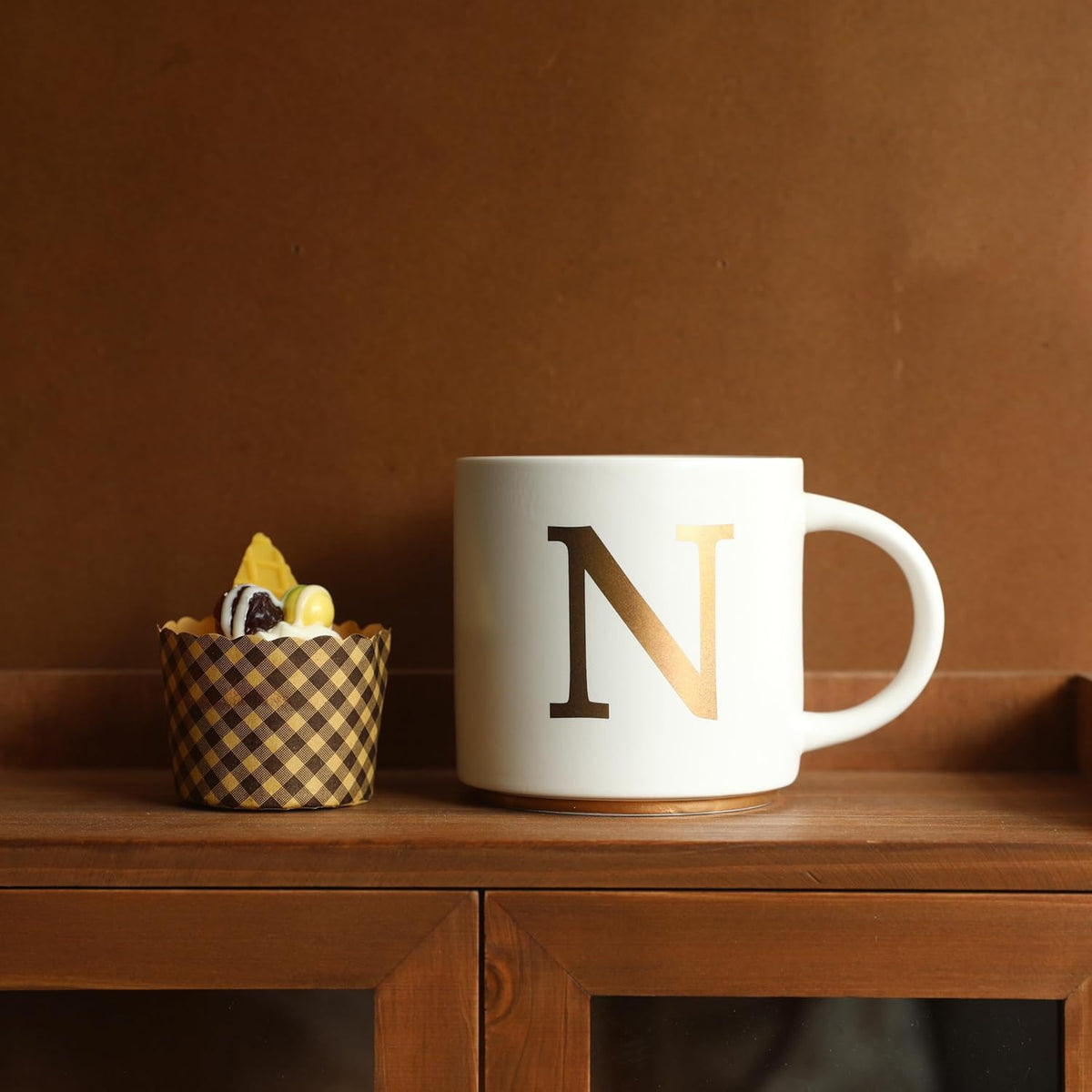 COLLECTIVE HOME - Monogram Ceramic Mugs, 15 oz Golden Initial Coffee Cups, Elegant Alphabet Tea Mugs, Elegant Personalized Mug with Gift Box, Unique Mug with Double Side Capital Letter (N)