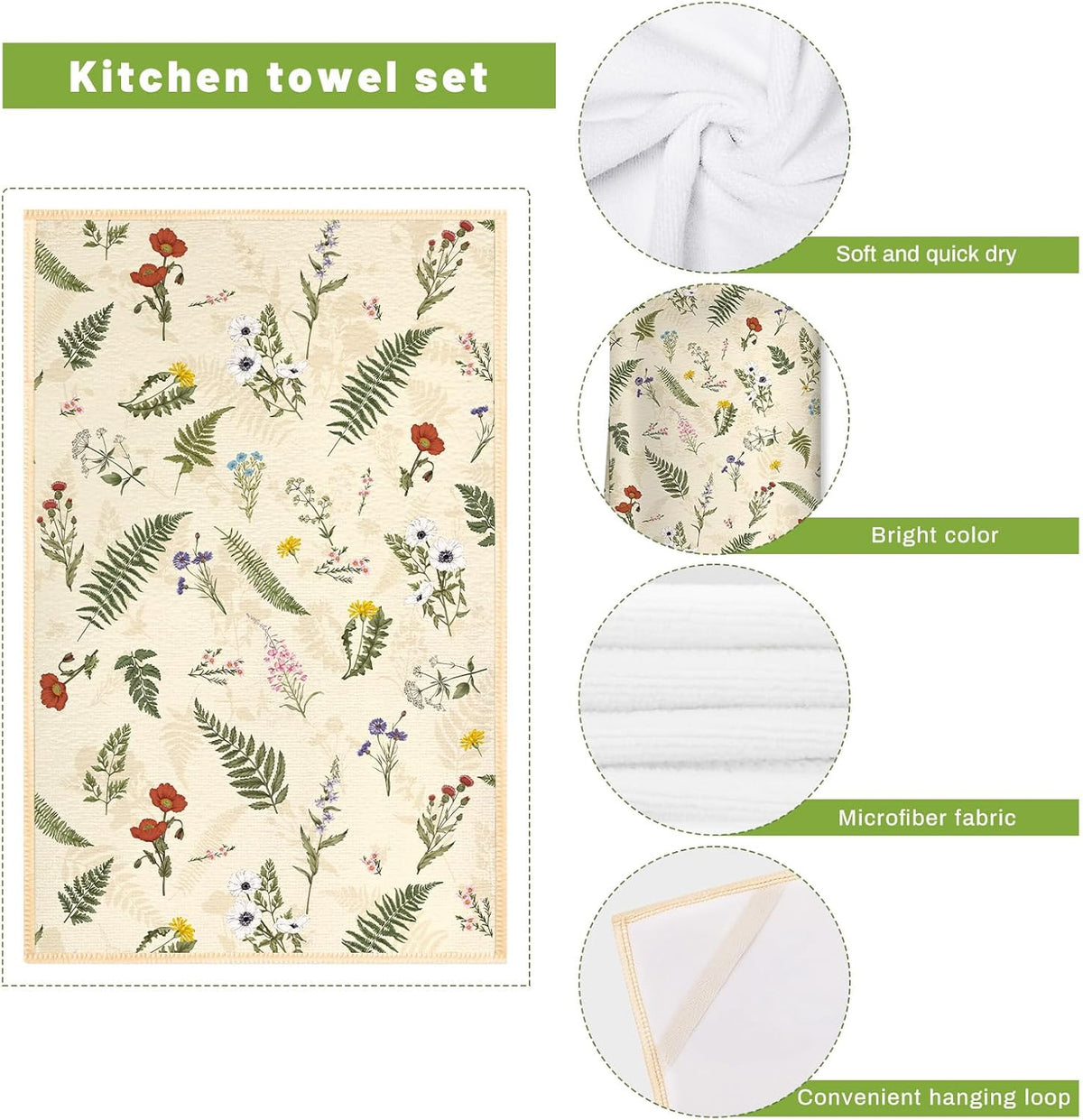 Rustic Flower Kitchen Towels and Oven Mitts Set 4Pcs, Soft Absorbent Dish Cloth Heat Resistant Oven Gloves for Cooking Baking Kitchen Decoration, Gifts for Her
