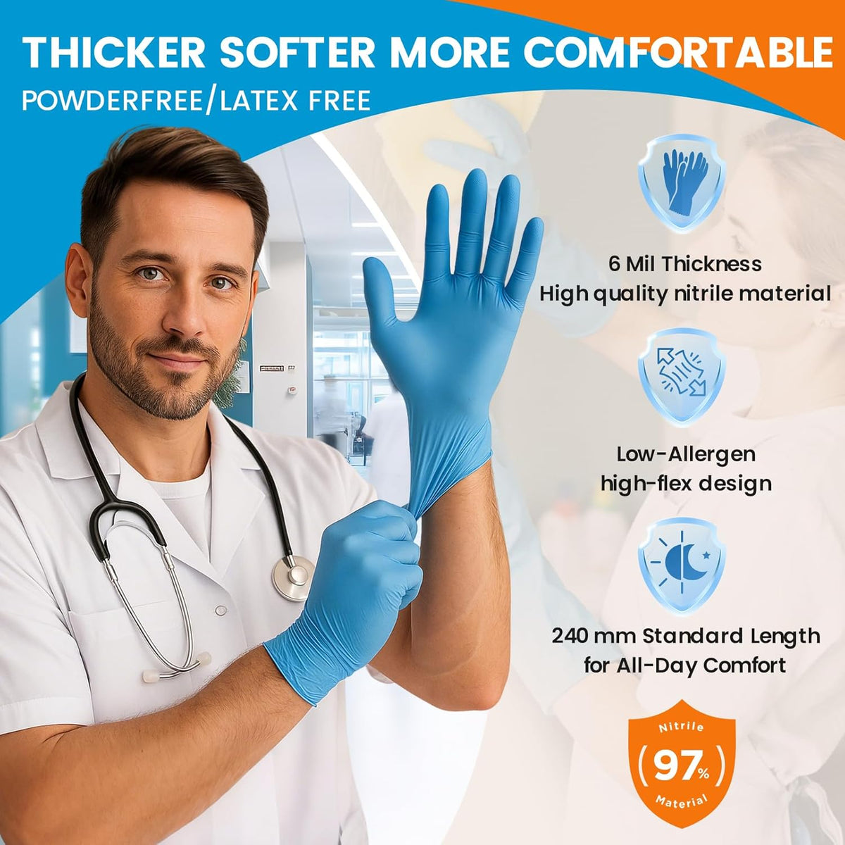 6 mil Disposable Nitrile Gloves, Heavy Duty Disposable Glove, Cooking Gloves, Latex Free, Powder Free (Blue of 100, X Large)