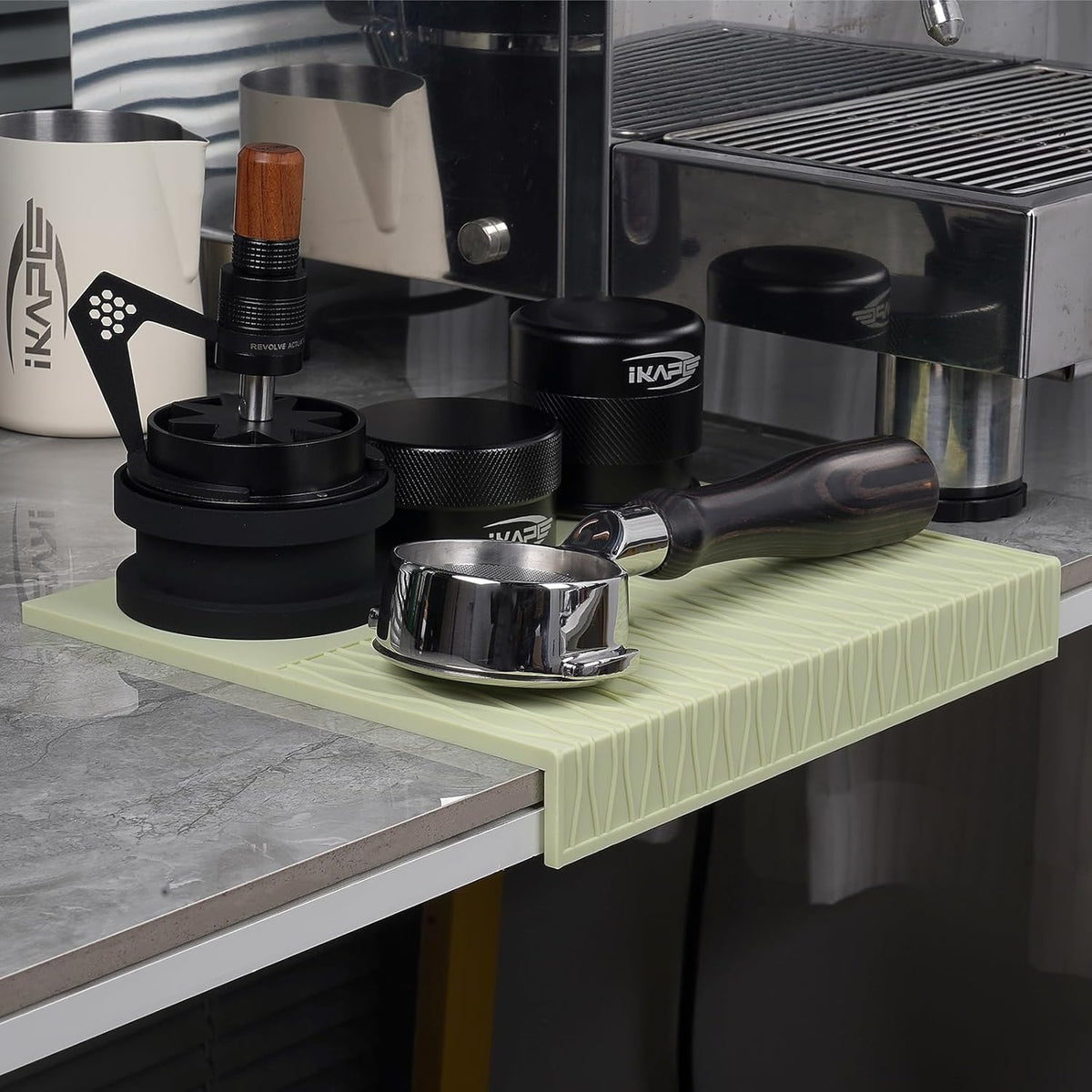 IKAPE Espresso Tamping Mat, Food Grade Silicone Coffee Tamper Mat, Portafilter Tamp Mat Espresso Accessory For Baristas, Waterproof Heat Resistant Tamping Pad Mat for Counter(Light Green)