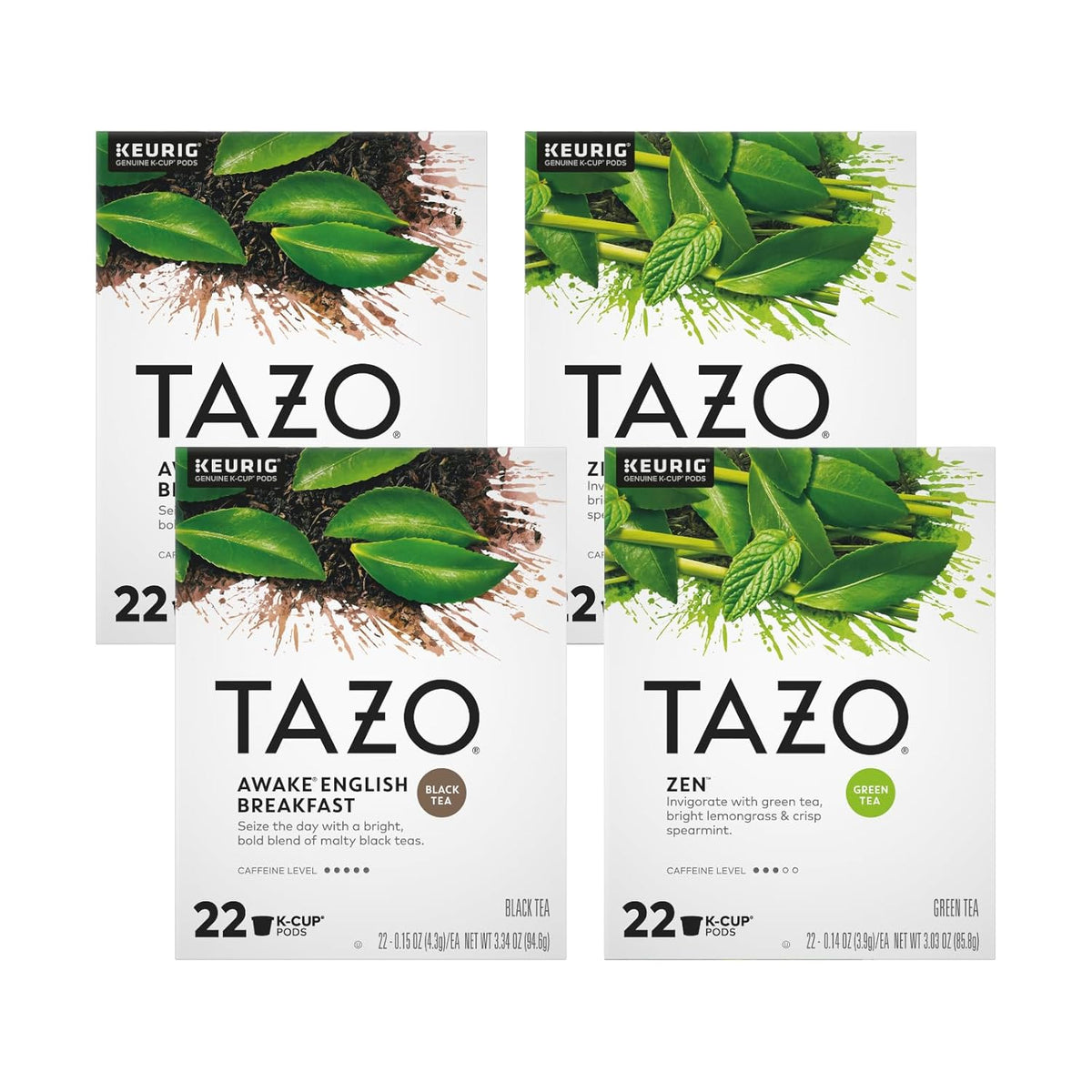 TAZO Tea Bag K-Cup Pods, Awake English Breakfast & Zen 22 CT (2ea) (Variety Pack)