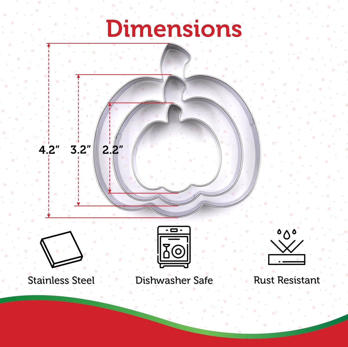 Pumpkin Cookie Cutter 3 Piece Set, Premium Food-Grade Stainless Steel, Dishwasher Safe