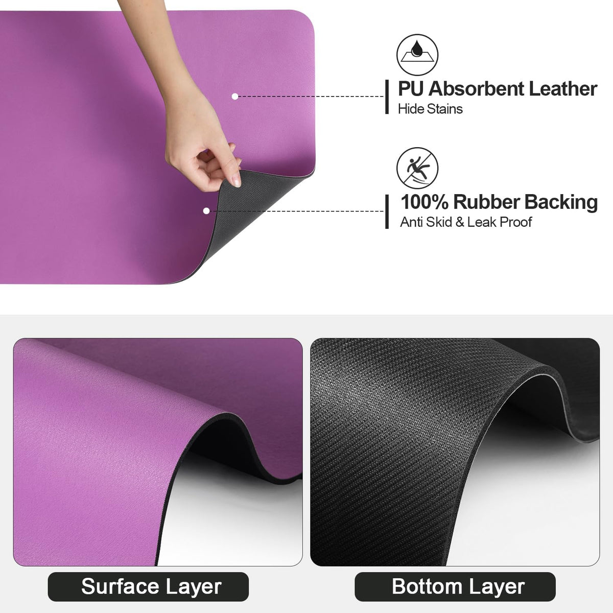 Dish Drying Mat for Kitchen Counter | Coffee Bar Mat for Countertops | Heat Resistant Drainer Mat with Non-slip Rubber Backed | Hide Stain Kitchen Absorbent Draining Mat | Purple 16"x24"