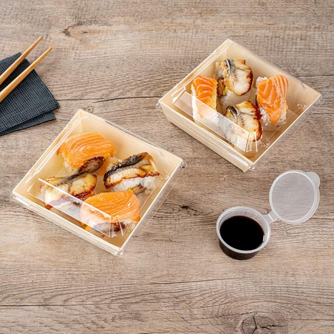 Restaurantware LIDS ONLY: Taipei 5.3 x 5.3 x 1 Inch Square Transparent Lids 100 Plastic Lids For 14 Ounce Square Flare Wooden Containers - Containers Sold Separately Clear Plastic To Go Box Lids