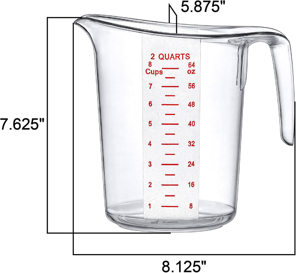 Amazing Abby - Melissa - 64-Ounce Plastic Measuring Pitcher (1-Pack), 8-Cup (2-Quart) Food-Grade Measuring Jug, Unbreakable, Stackable, Dishwasher-Safe, Great for Oil, Vinegar, Flour, and More