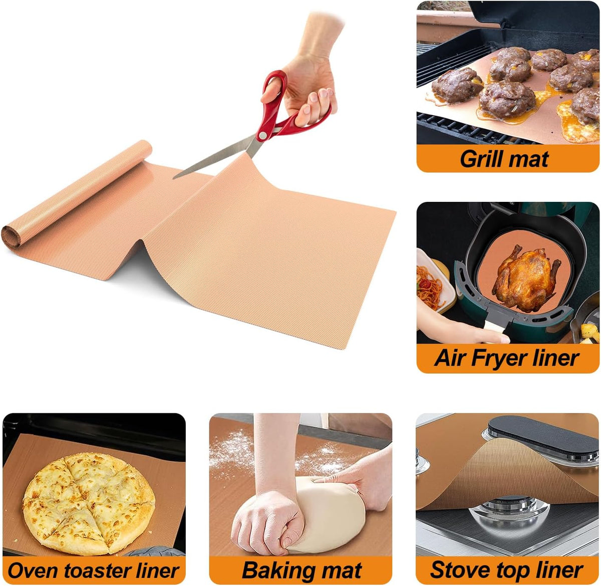 UBeesize 75 Inch Roll Reusable Copper Oven Liners for Bottom of Oven,Thick Heavy Duty Non Stick Teflon Oven Mats Cut to Custom Fit Electric, Gas, Toaster，Convection, Microwave Ovens and Grills