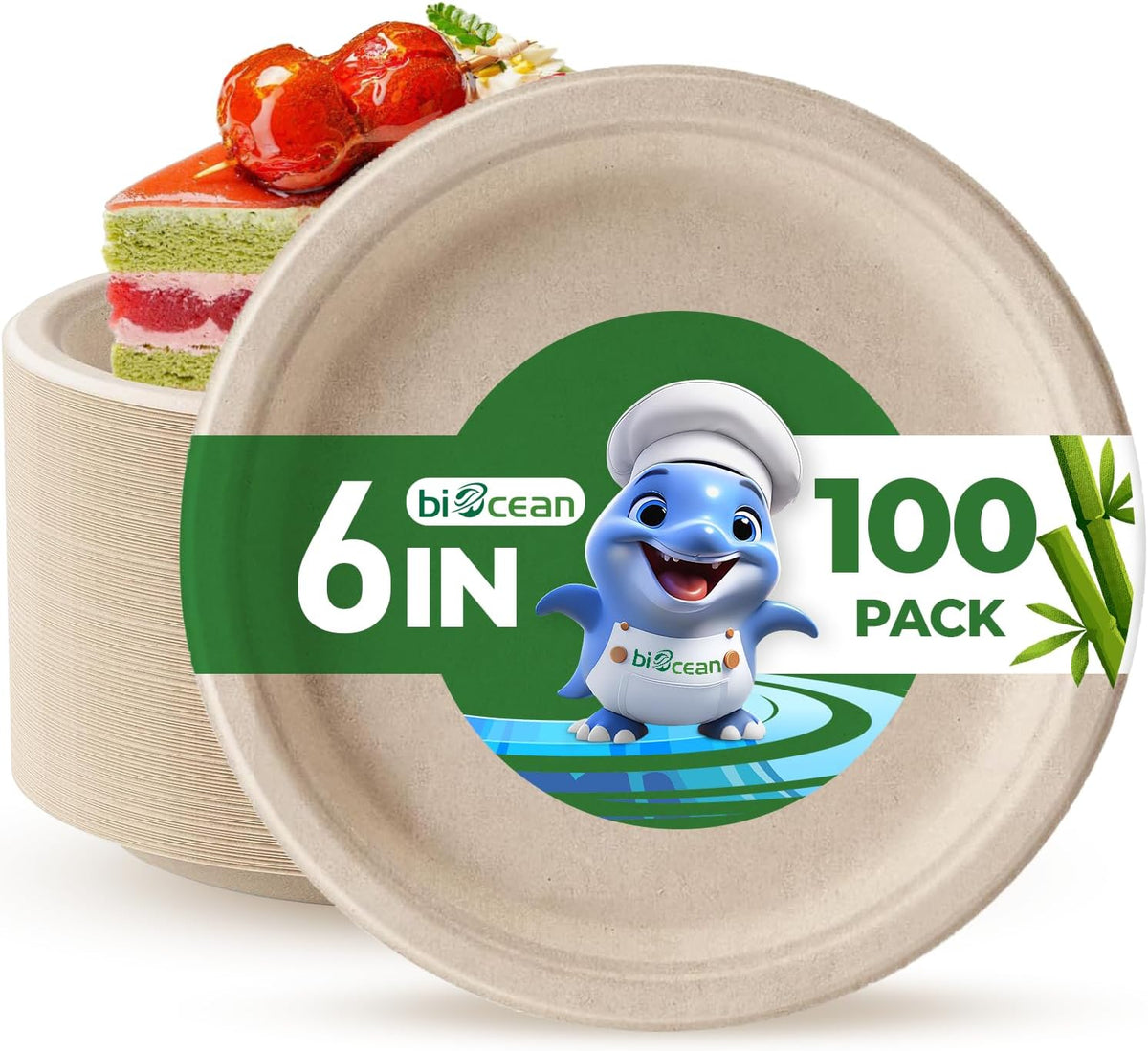 6 Inch Compostable Plates 100 Pack Heavy Duty Compostable Paper Plate, Disposable Eco-Friendly Sugarcane Bagasse Plate, Natural Brown Plates for Dinner, Dessert, and Weddings