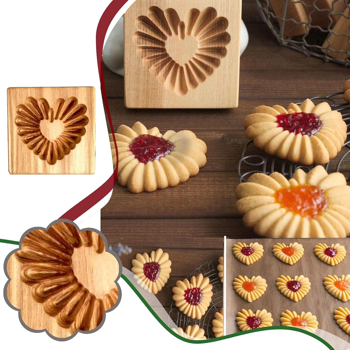Wooden Cookie Biscuit Mold, 3D Baking Mold, Embossing Craft Decorating Baking Tool, Suitable for Halloween Thanksgiving Christmas Kitchen DIY (Cookies-C-3PCS)