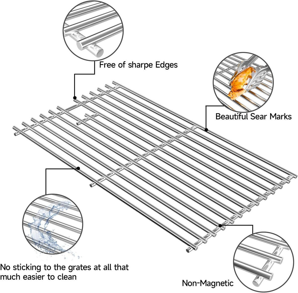 Stainless Steel Cooking Grates for Charbroil Commercial Infrared 463355220 463242516 463242515 466242615 463243016, for 463346017 466242616 463367016 463246018, G466-0025-W1A Replacement Parts