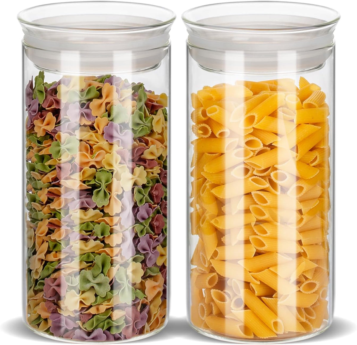 ZENS Modern Glass Food Storage Jars Set of 2, 50oz Clear Glass Canisters with Airtight Lids, Large Container for Kitchen Pantry Pasta, Sugar, Flour, Coffee, Pasta, Tea