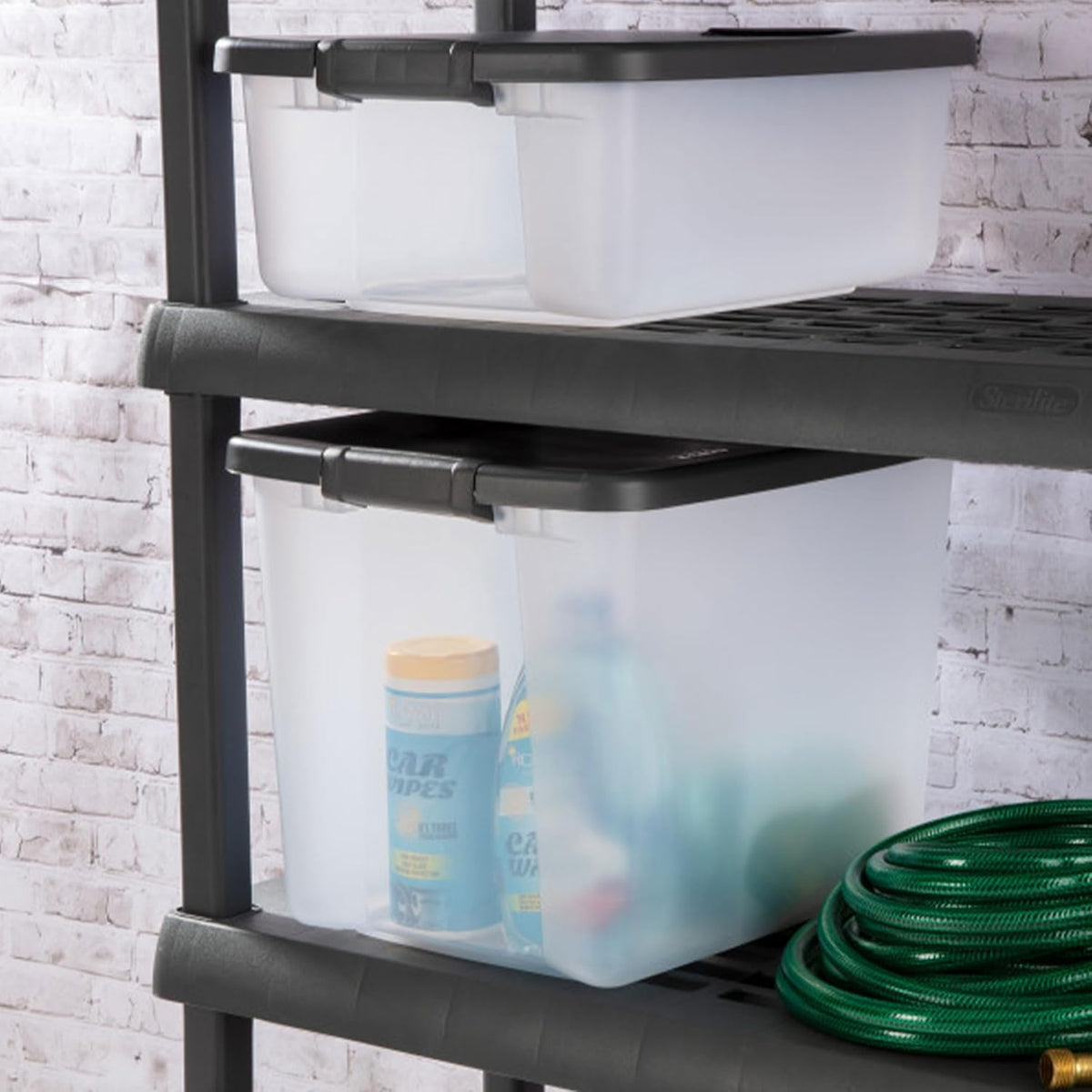 Sterilite 12-Pack Plastic Storage Bins w/ Lids, Shelf Totes Large Clear Totes, 50 Qt, Gray