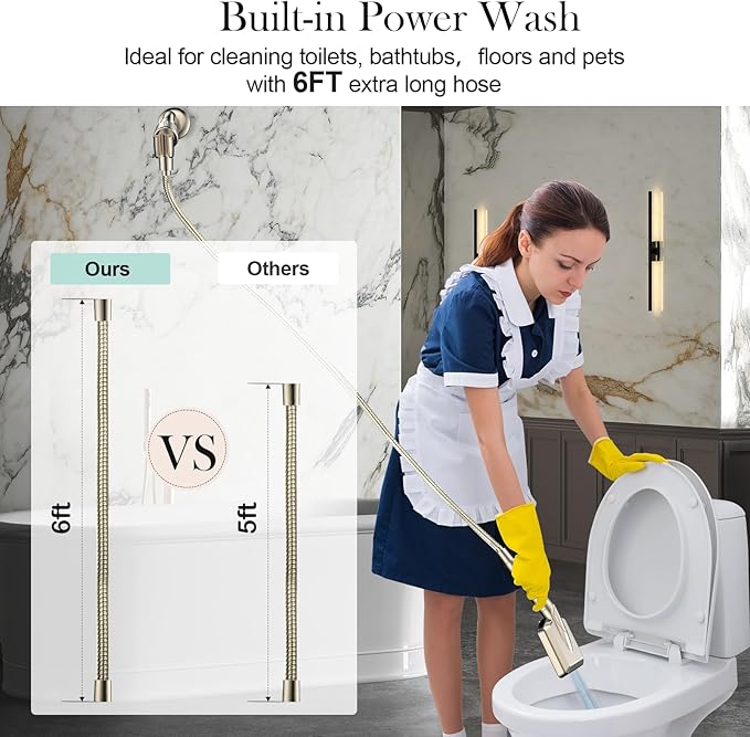 Filtered Shower Head with Handheld Brushed Nickel - High Pressure 6 Modes, 120 Anti-clog Nozzles, Detachable Showerhead with Hard Water Filters, Extra Long 6ft Hose, Power Wash Mode