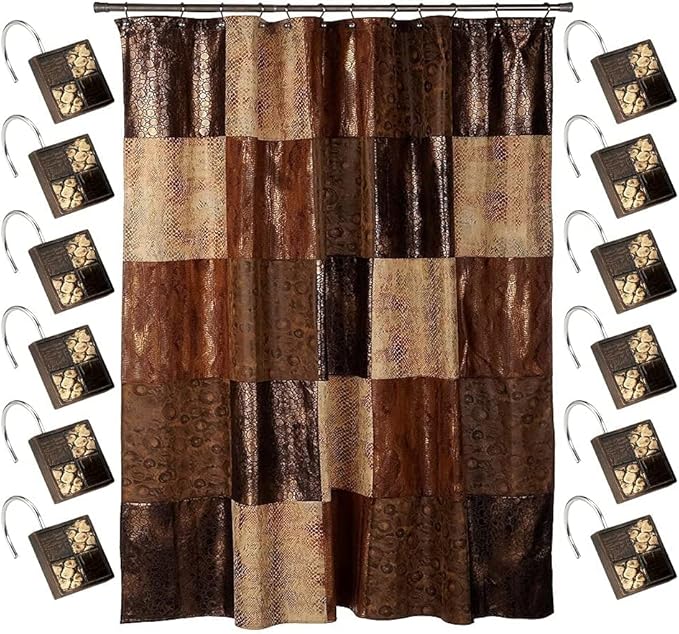 Zahari Home 13pc Zambia Animal Shower Curtain Set & Hooks - Classic Fabric Shower Curtain - Unique Western Country Design