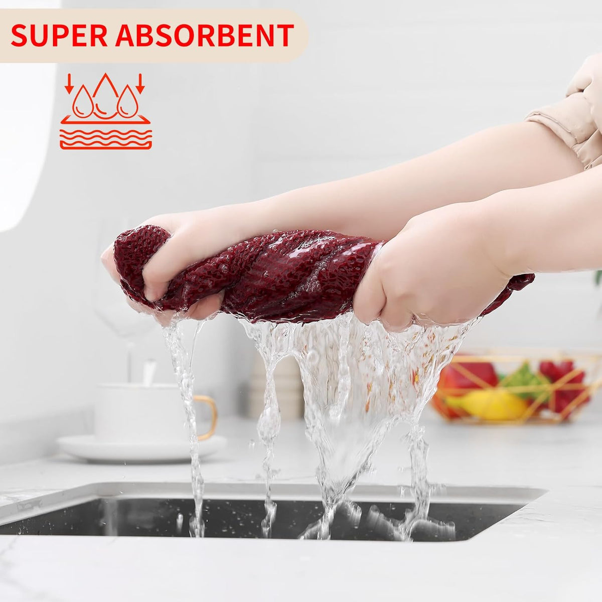 Kitinjoy 100% Cotton Waffle Weave Kitchen Towels, 8-Pack Super Soft and Absorbent Dish Towels for Drying Dishes, Kitchen Hand Towels, 13 in x 28 in, Burgundy