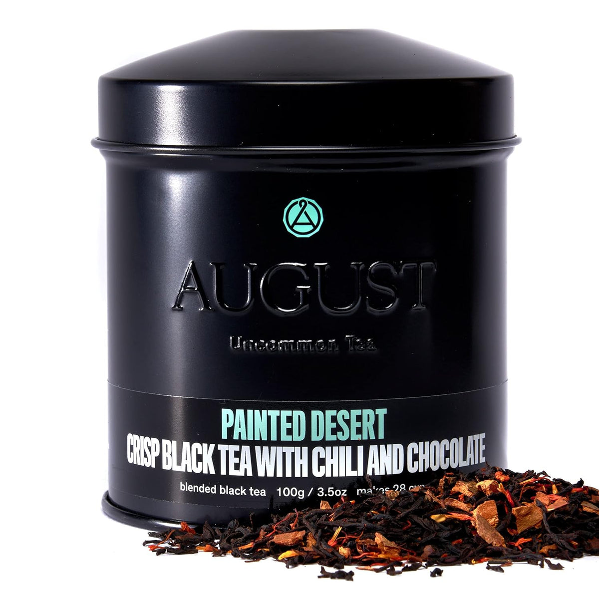 August Uncommon Painted Desert Black Tea – Spicy Blend w/Notes of Mexican Chili, Cinnamon, and Dark Cocoa – Loose Leaf Tea Caffeinated for Daily Enjoyment in a 3.5oz Tea Bag Tin Packaging (28-56 Cups)