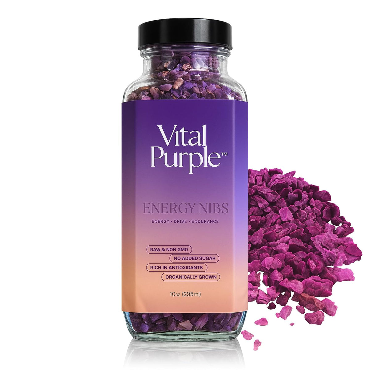 Vital Purple High Flavonal 100% Raw Cocoa Energy Nibs – 900mg Flavanols, Purple Cacao, Unroasted & Unfermented - Clean Fuel for Performance & Recovery (10 oz)