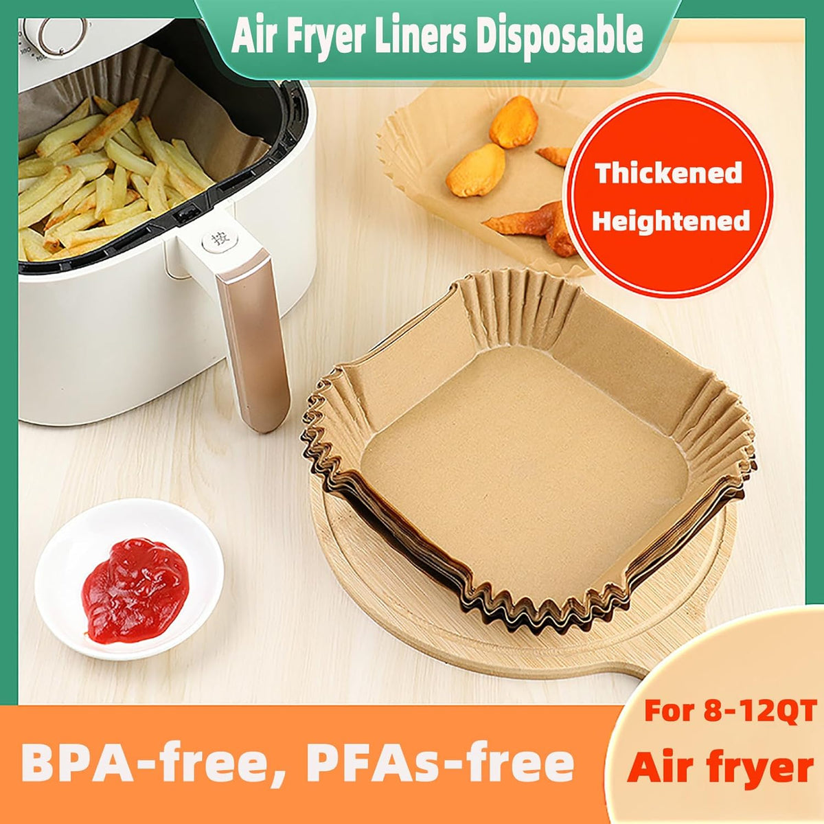 Air Fryer Liners Disposable,200PCS Victoyaw 10 Inch Square Air Fryer Parchment Paper Liners for 8-12QT Air fryer,Easy to Clean Non-Stick Waterproof Airfryer Paper Liner