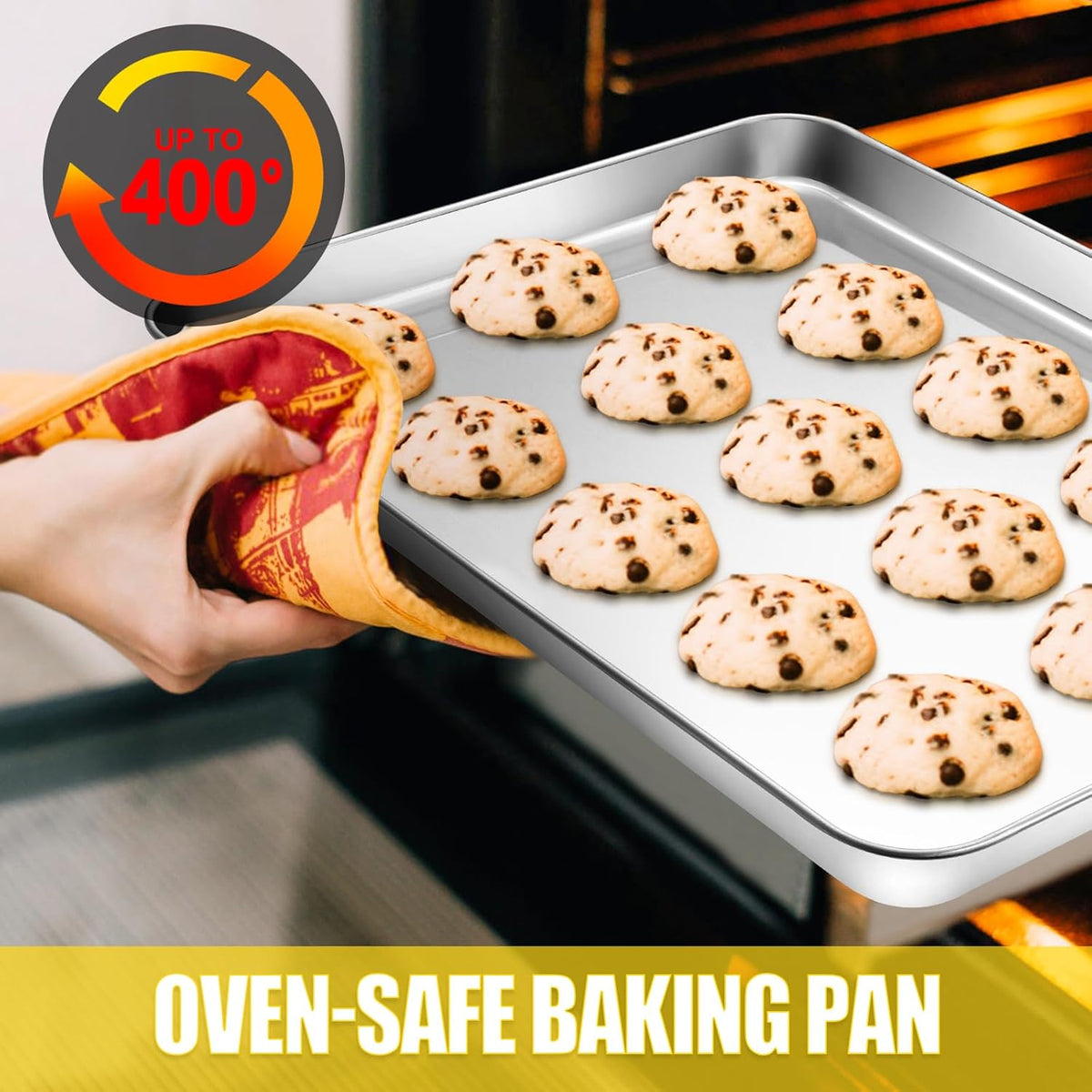 Baking Sheet, Cookie Sheet, Stainless Steel Baking Pan, 2 Piece-16''x 12'' x 1'', Sheet Pan for Oven, Jelly Roll Pan, Baking Tray for Baking&Roasting, Nonstick&Nontoxic&Easy Clean