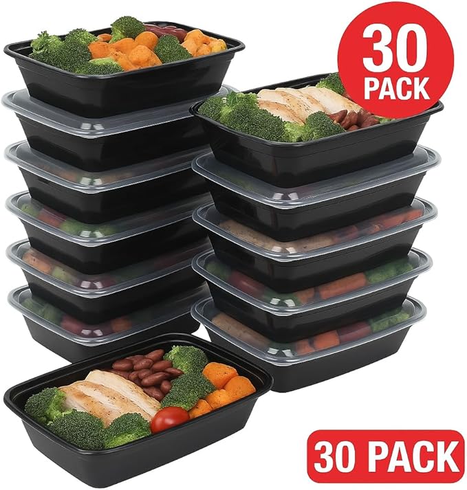 Ruthy's Outlet Meal Prep Containers W/Lids -Square Food Storage – BPA-Free| Stackable | Microwave | Freezer & Dishwasher Safe | Reusable Lunch Bento Box Portion Control & Planning (30 Pack, 32 oz)