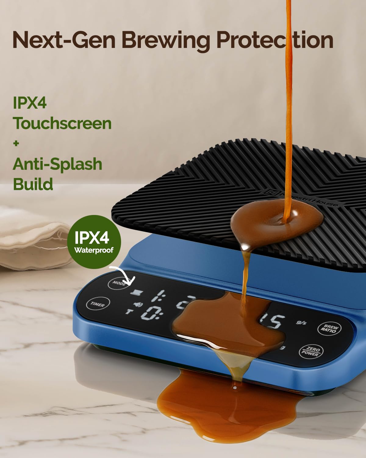 Maestri House S3 Coffee Scale with Timer, 3kg/0.1g Rechargeable Digital Scale, 3 Brew Modes, Adjustable Ratios & Flow Rate Display, Barista-Grade for Pour-Over, Espresso, French Press – Blue