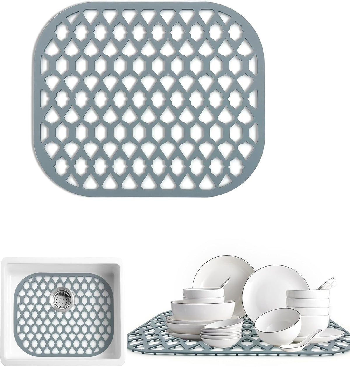 Sink Protectors for Kitchen Sink 13x11, Large Silicone Sink Mats Grid for Bottom of Farmhouse Stainless Steel Sink (2 Packs)