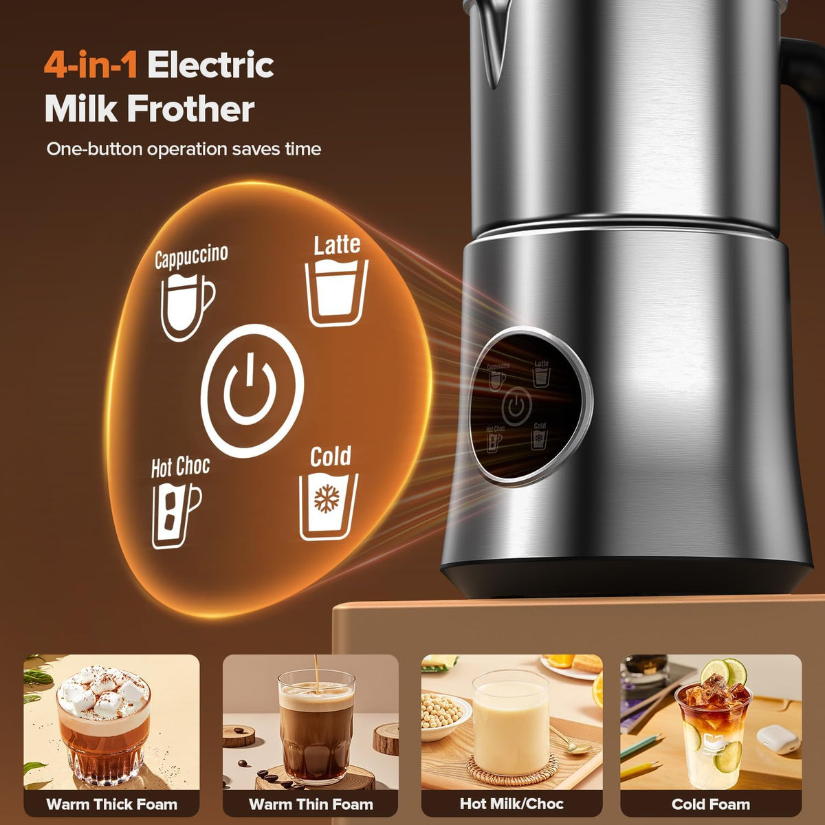Milk Frother and Steamer, Large Capacity Detachable Electric Milk Frother, Automatic Warm and Cold Foam Maker, Hot Chocolate Maker, BPA Free