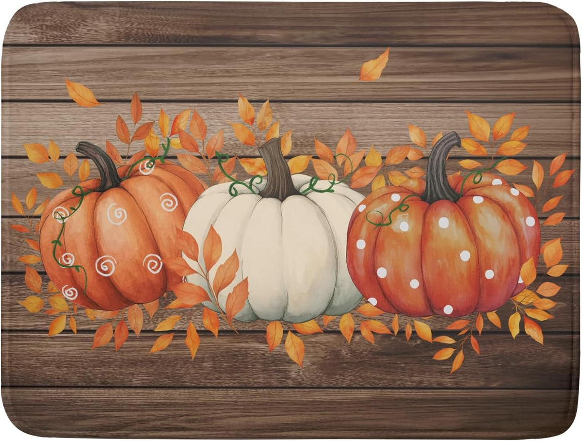 Autumn Pumpkin Dish Drying Mat Rustic Wood Dish Drainer Mats Fast Dry Microfiber Reversible Dish Drying Pad Kitchen Decoration 18x24 inch
