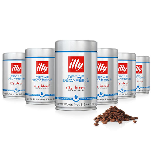 illy Whole Bean Coffee - Perfectly Roasted – Classico Decaf Roast - with Notes of Caramel, Toasted Bread & Chocolate - 100% Arabica Beans - No Preservatives – 8.8 Ounce, 6 Pack