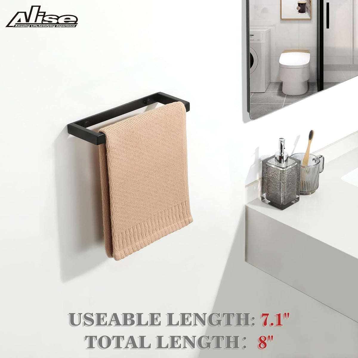 Alise Bath Towel Bar,Wall Mount Towel Holder Towel Rack Towel Hanger for Bathroom Lavatory,8 Inch SUS304 Stainless Steel Towel Rail,Matte Black GJF020-B