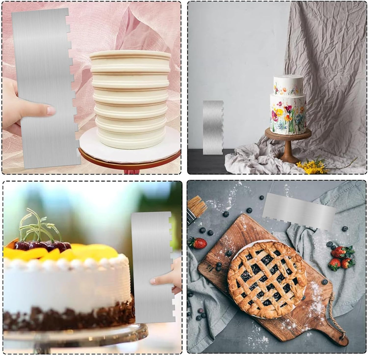8.7 Inche Stainless Steel Cake Scraper，Double Sided Patterned Edge Stripe Edge Smoother Scraper Cake Decorating，Cake Decorating Comb Cake Scraper (1, 1-1)