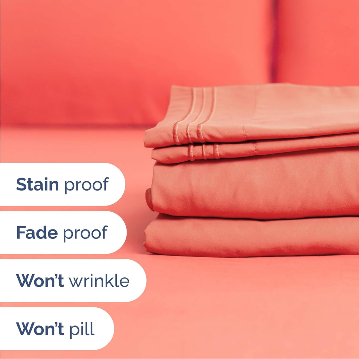 Cal King Size 4 Piece Sheet Set - Comfy Breathable & Cooling Bed Sheets Set - Hotel Luxury Bedding for Women, Men, Kids, Teens, Boys & Girls - Deep Pockets, Ultra-Soft, Wrinkle Free - Oeko-Tex - Coral