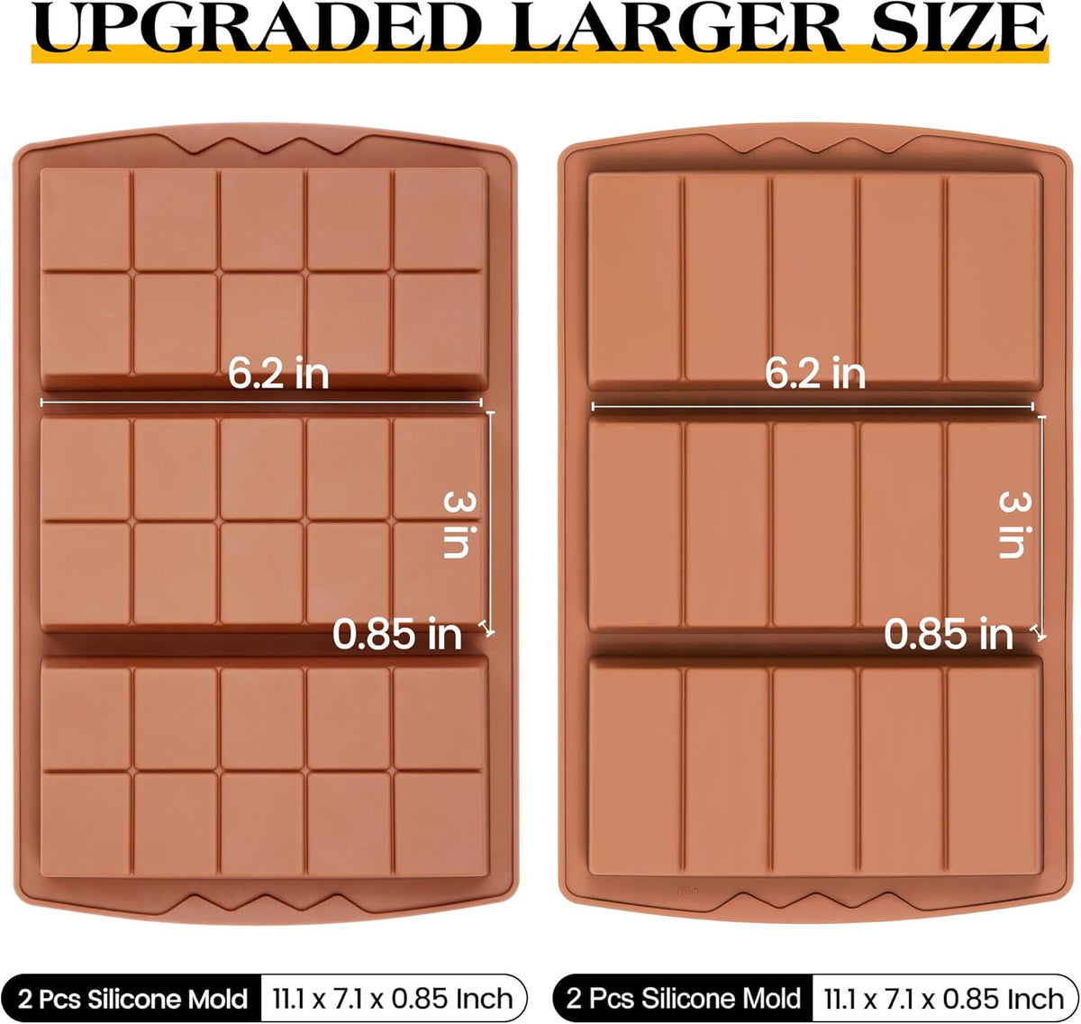 4 Pcs Chocolate Bar Mold Deep Dubai 0.85 Inch Stuffed Chocolate Molds Silicone Large Break Apart Silicone Molds (10 Snap + 5 Snap）