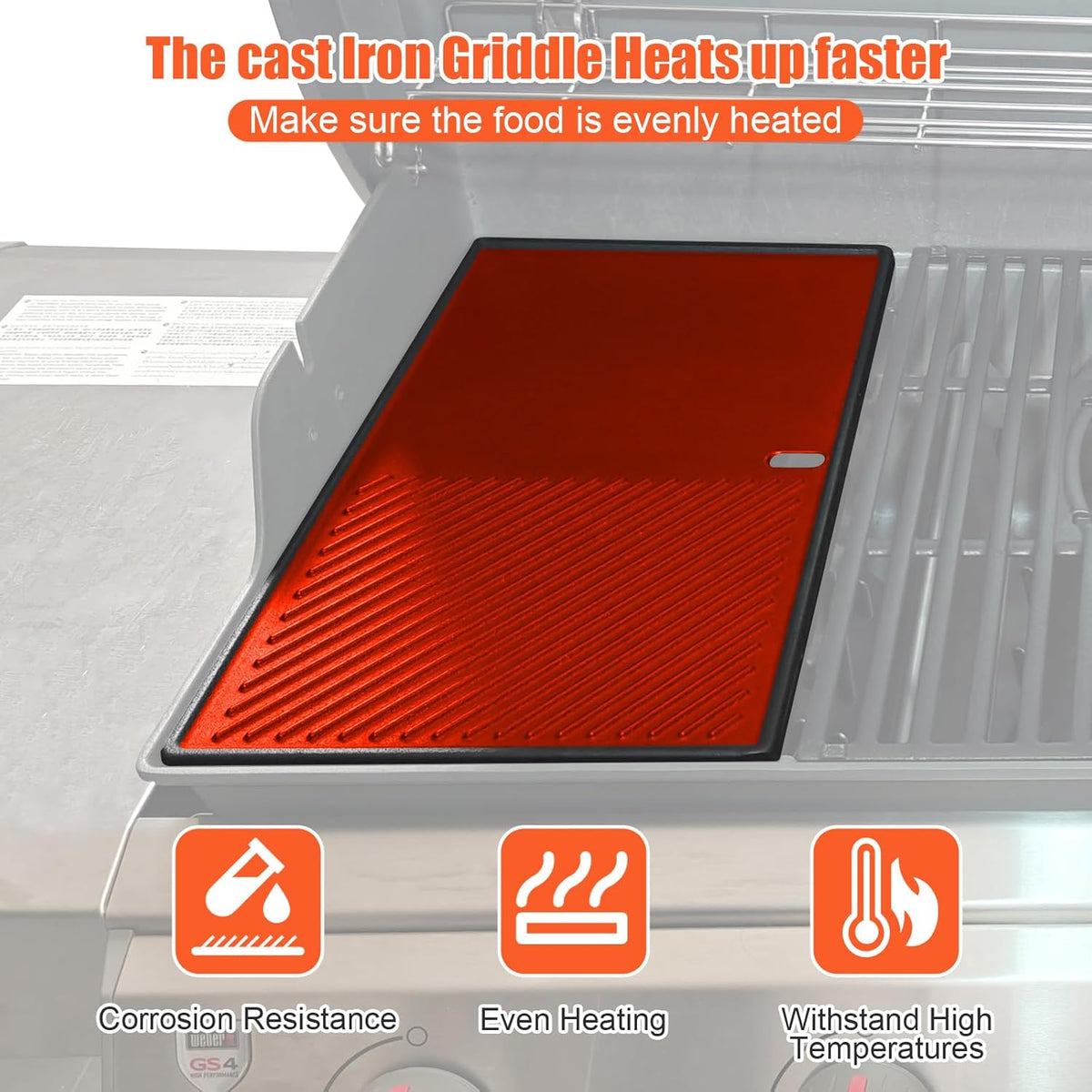 QuliMetal 66089 Griddle for Weber Genesis II/LX 400 Series Grills, Grill Part for Weber GS4 Genesis 2 E410, E415, E435, S-435, LX E-440, Cast Iron for weber genesis ii griddle insert