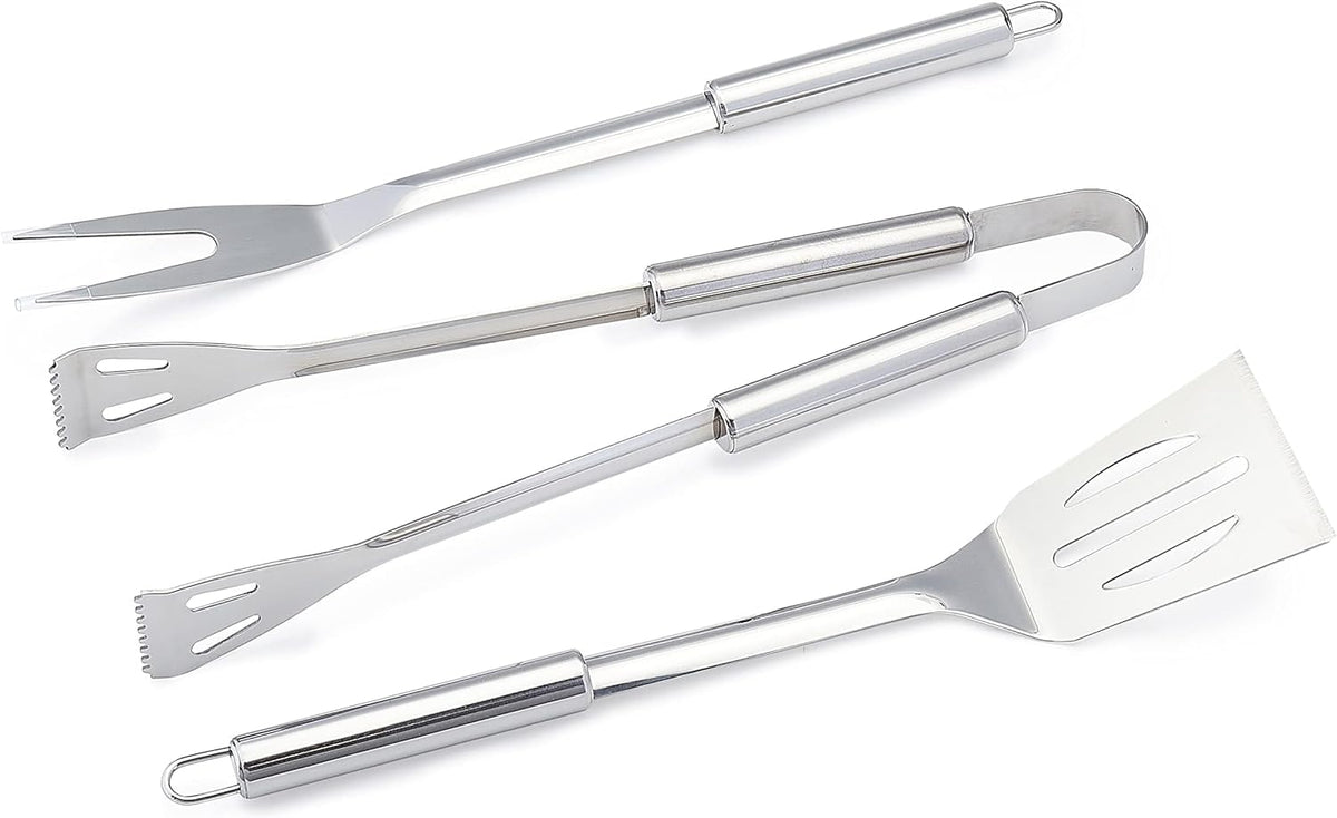 Amazon Basics 4-Piece Stainless Steel Barbeque Grilling Tool Set with Carry Bag